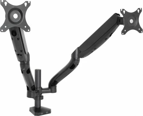 Mbajtëse tavoline për 2 monitorë Art L-18GD 10\"-32\", VESA 75x75/100x100, gas spring, USB, e zezë