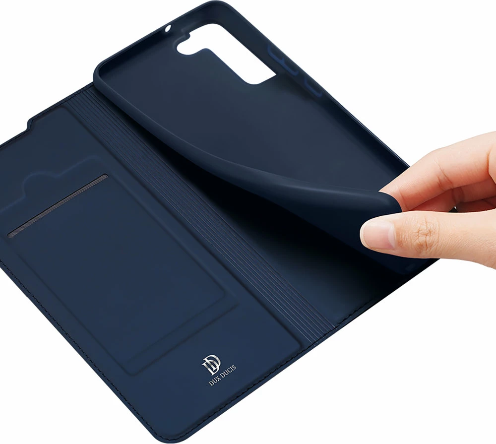 Mbështjellës Dux Ducis Skin Pro për Samsung Galaxy S22+, me kapak, funksion stand, xhep kartelash, Blu