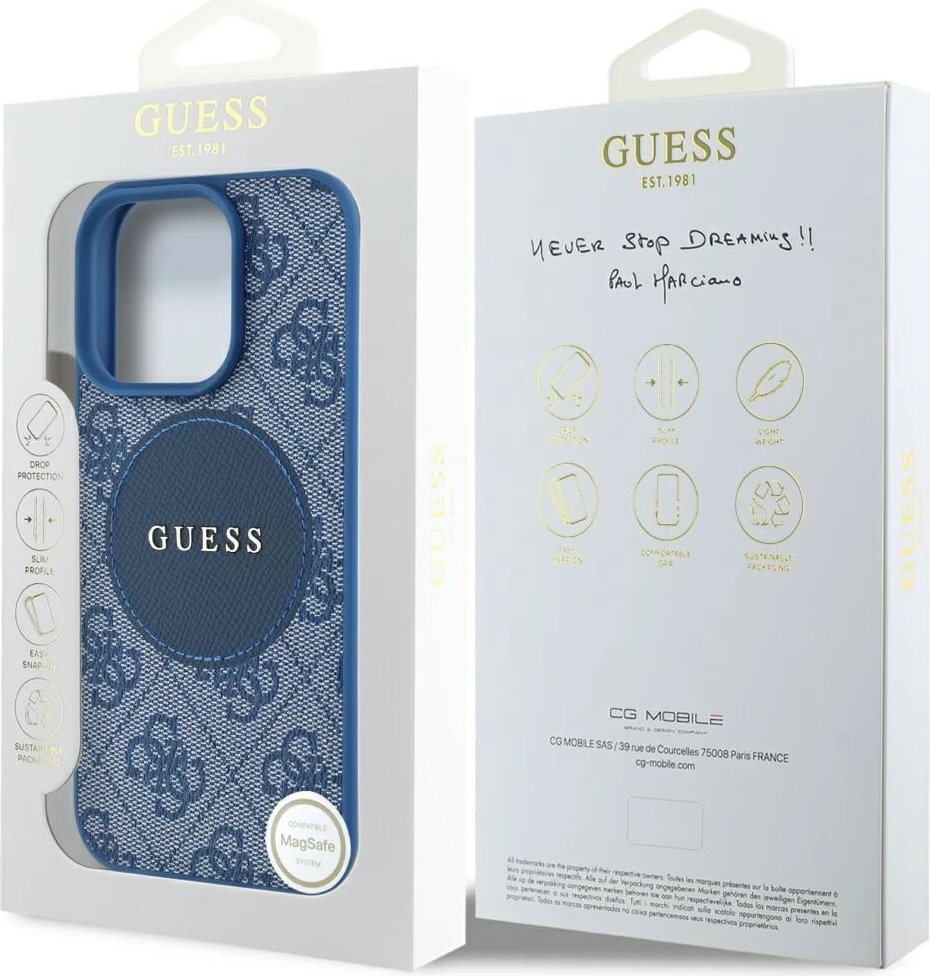 Mbështjellës Guess 4G Circle Classic Logo MagSafe për iPhone 16 Pro Max, Kaltër
