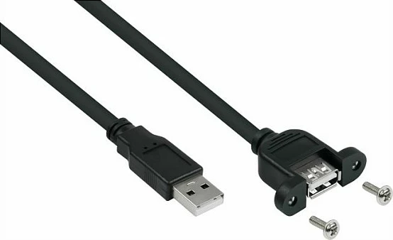 Kabëll zgjatues USB Kabelmeister USB 2.0, A mashkull në A femër për montim në panel, 0.5 m, i zi