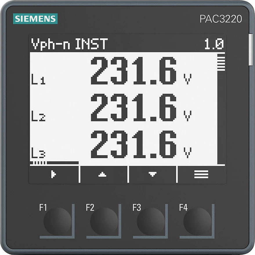 Matës energjie Siemens SENTRON PAC3220 7KM3220-0BA01-1DA0, ekran LCD, audit log, i zi