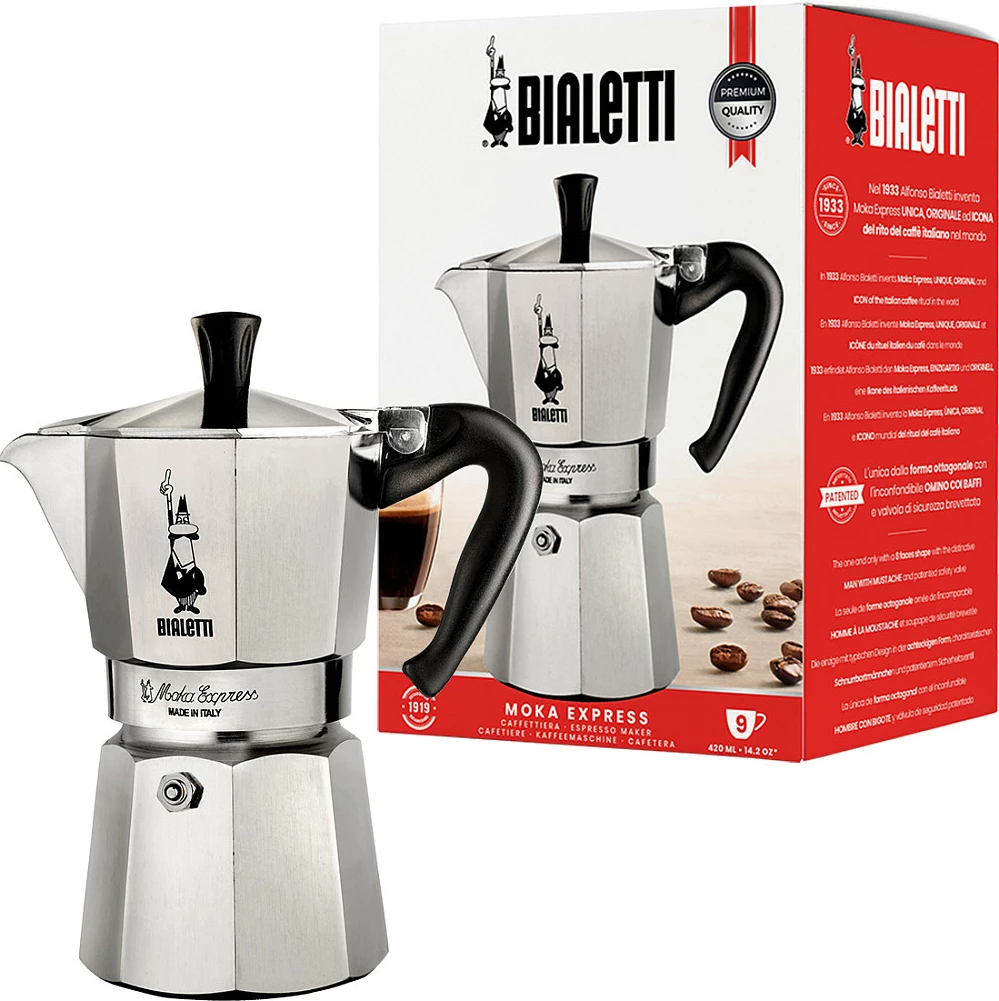 Moka pot Bialetti Moka Express 0.55L 9 filxhanë argjendtë/zezë