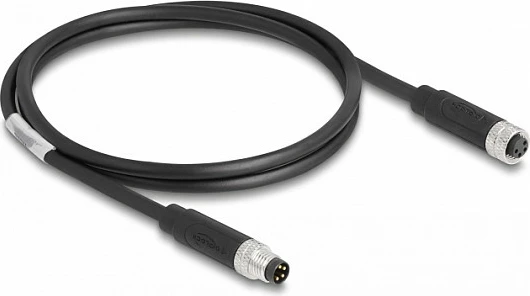 Kabllo Ethernet industriale DeLOCK M8 4-pin A-coded mashkull-në-femër, 1 m, TPU, e zezë