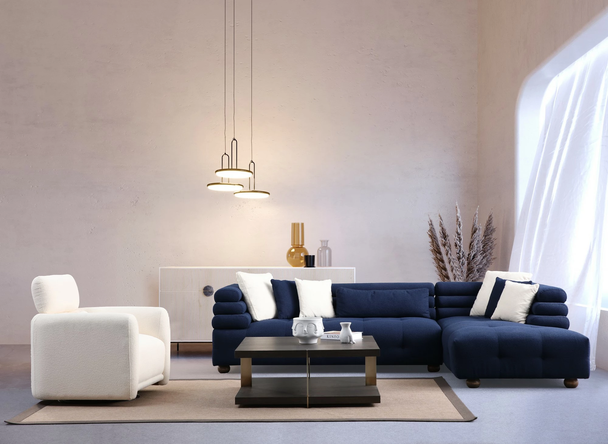 Këndore Boston, ngjyrë blu e natës, Atelier del Sofa, kënd i djathtë