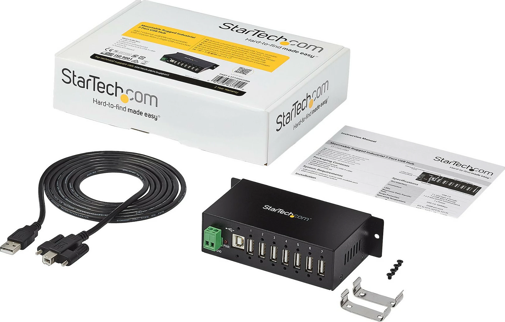 Hub USB StarTech ST7200USBM, 7-Port USB 2.0, metal, DIN rail, mbrojtje ESD/Surge, i zi