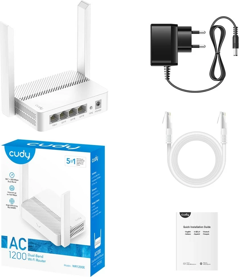 Ruter wireless Cudy WR1200E, Dual-band, Fast Ethernet, i bardhë
