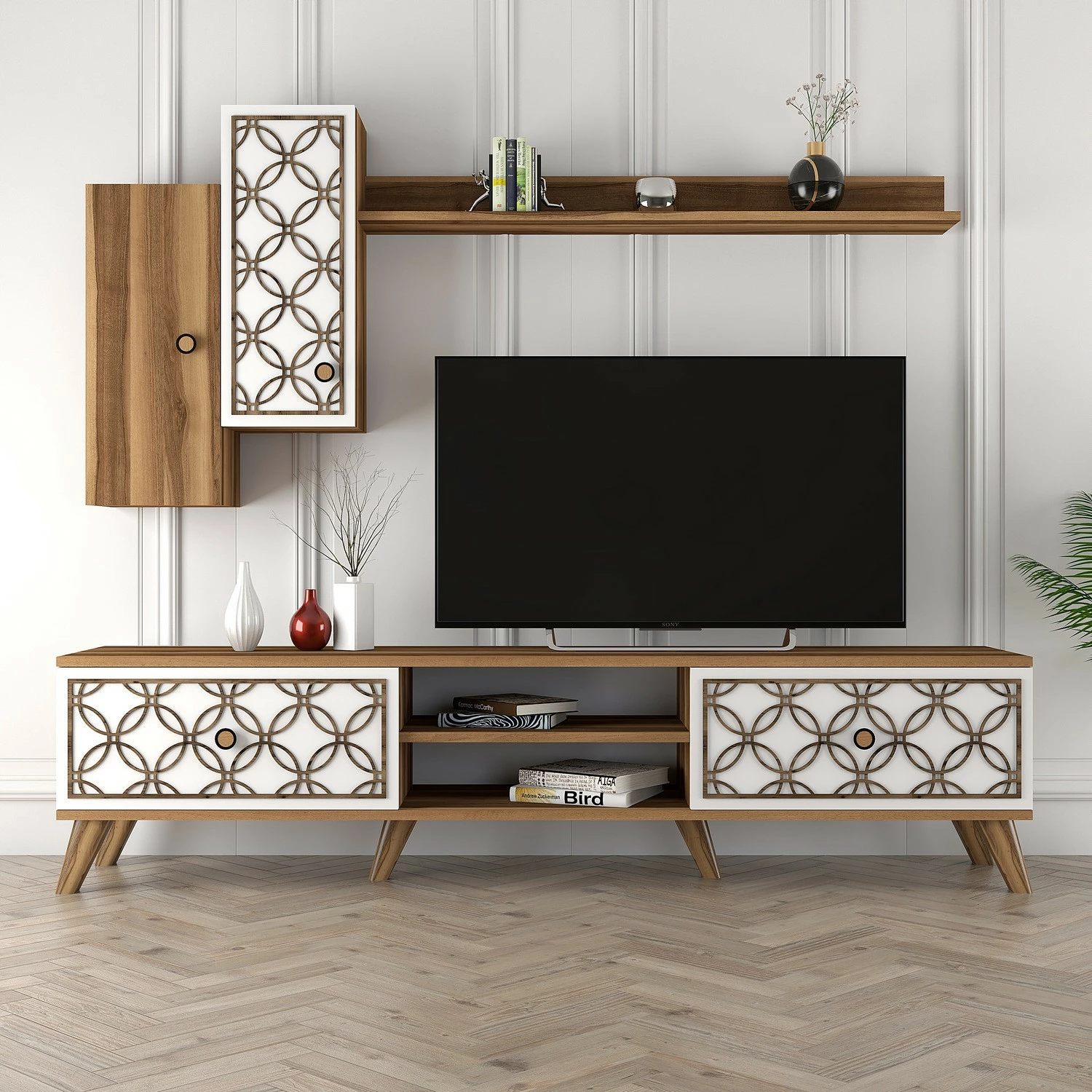 Komodë TV Hanah Home, Class S, ngjyrë arre dhe e bardhë