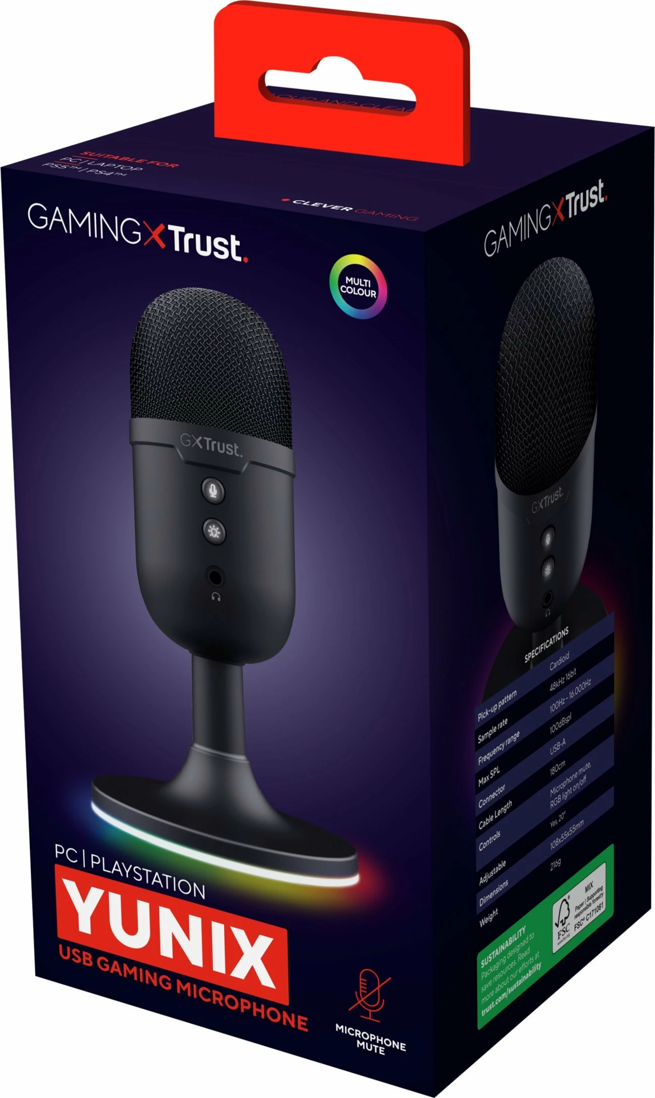 Mikrofon Trust GXT 234 Yunix (25372) USB/3.5 mm kardioid me RGB, i zi