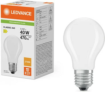Llambë LED OSRAM LED CLASSIC A P, 3.4W, E27, 470 lm, 2700K Warm White, frosted