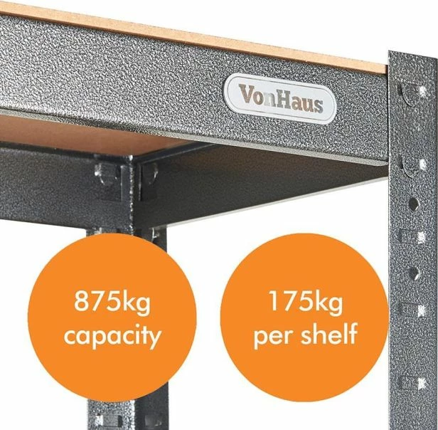 Raft magazinimi metalik VONHAUS 3515371 150x75x30cm, 5 kate, 175kg/kate, Hammerite, gri e errët