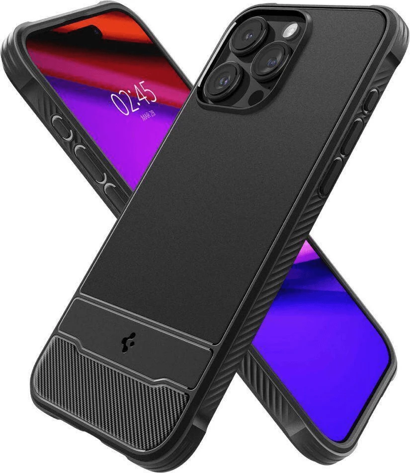 Mbështjellës Spigen Rugged Armor MagSafe për iPhone 15 Pro Max, silikon, e zezë