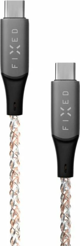 Kabllo USB-C në USB-C Fixed FIXDLED-CC-RA 1.2 m 60W PD me RGB, Multicolor, me shirit velcro + organizues vetëngjitës