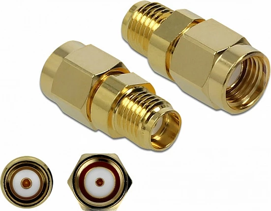 Adapter RF DeLOCK 89976, RP-SMA mashkull në SMA femër, 70 mm, Gold