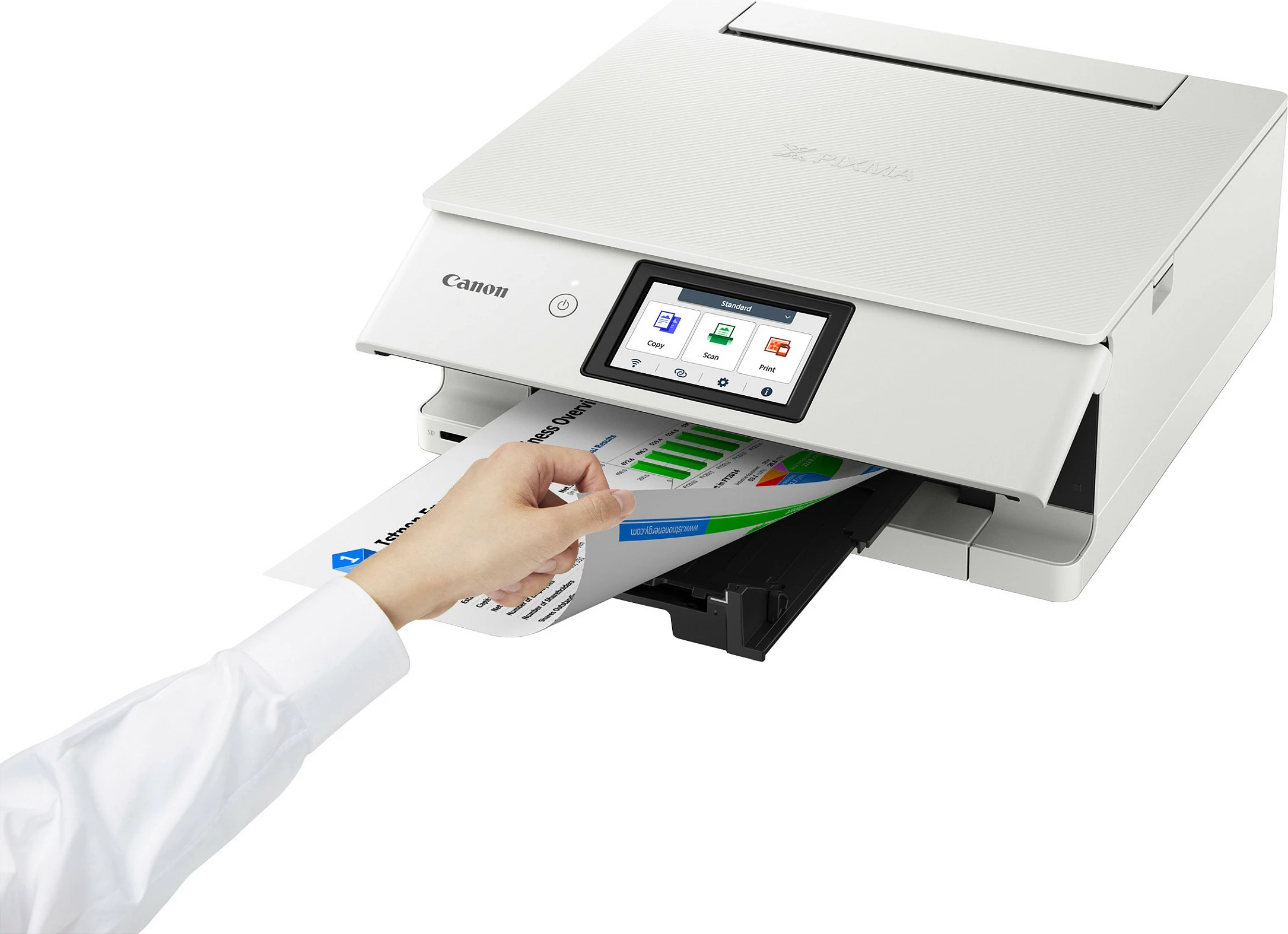 Printer multifunksional Canon PIXMA TS8751, inkjet me ngjyra, A4, Wi‑Fi, duplex, i bardhë