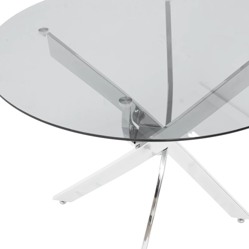 Tavolinë Antoro, xham dhe këmbë metali, ngjyrë kromi, D80x75cm