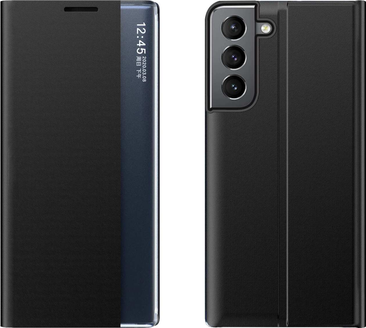 Mbështjellës Hurtel për Samsung Galaxy S22+, me flap dhe mbajtëse, i zi