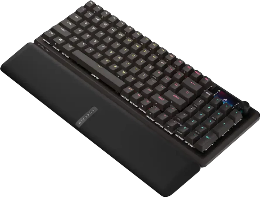 Tastierë gaming Corsair VANGUARD PRO 96-MGX, RGB, USB-A me kabllo, layout US QWERTY, me ekran LCD, e zezë, me mbështetëse dore magnetike