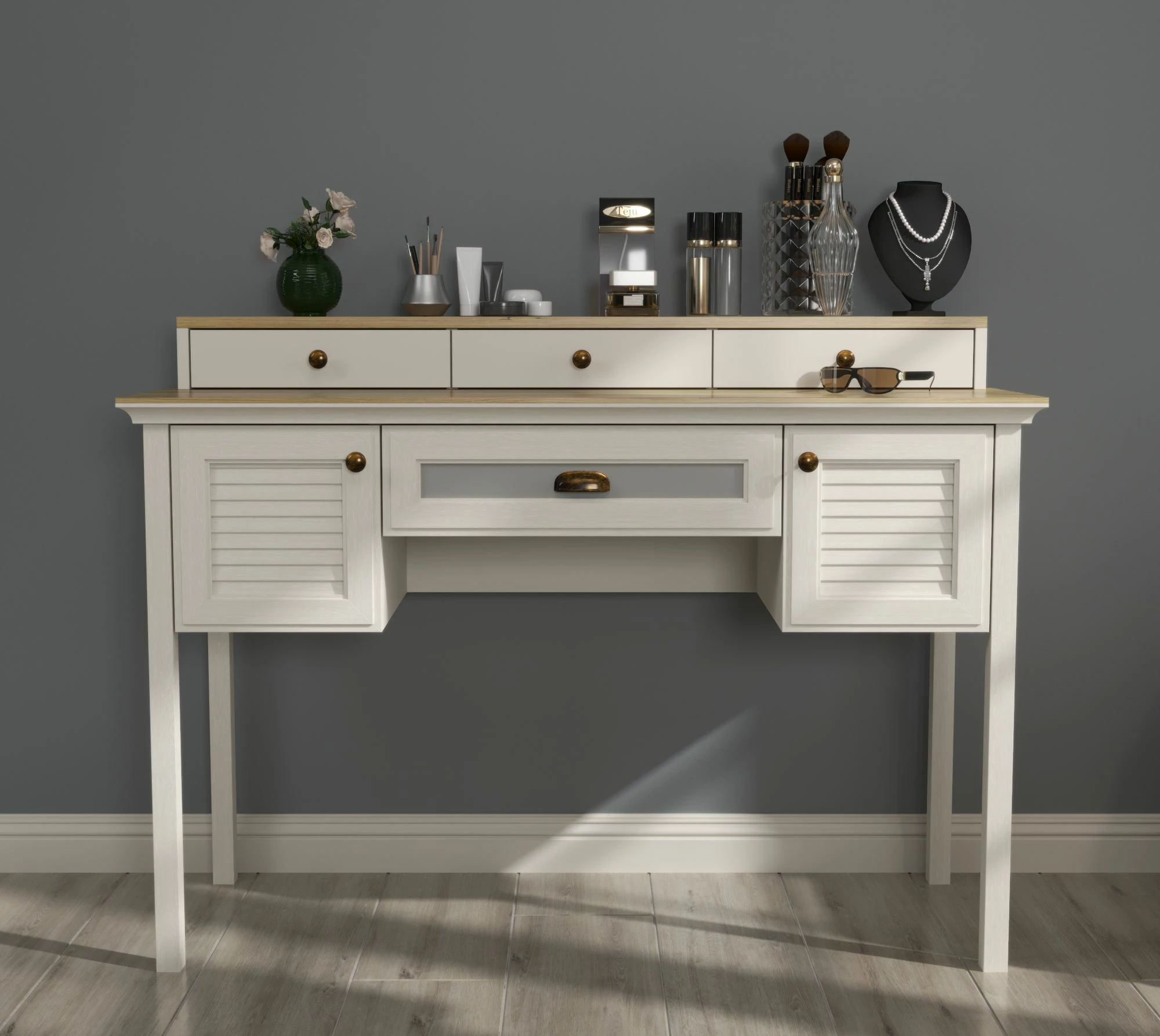 Tavolinë grimi Skye Decor, krem, lis, gri, FRN-21032