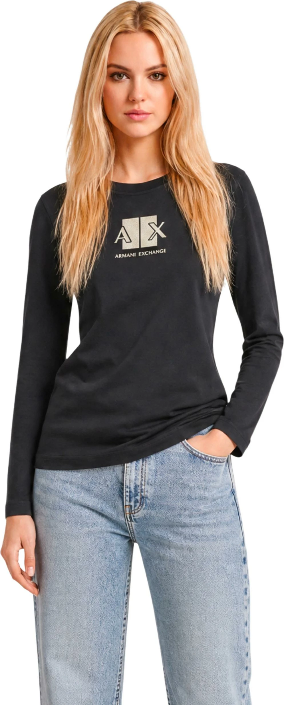 Maicë me mëngë të gjata për femra Armani Exchange XW002774 AF10356, e zezë [Madhësia: S]