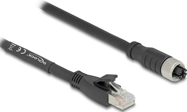Kabllo rrjeti DeLOCK 80589, Cat5e S/FTP, M12 (femër) në RJ-45 (mashkull), 1 m, e zezë