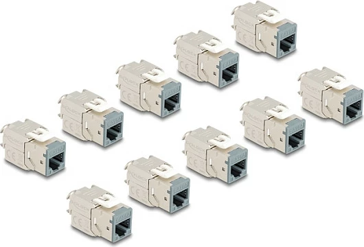 Modul Keystone DeLOCK RJ45 në LSA Cat6A, tool-free, set 10 copë, gri