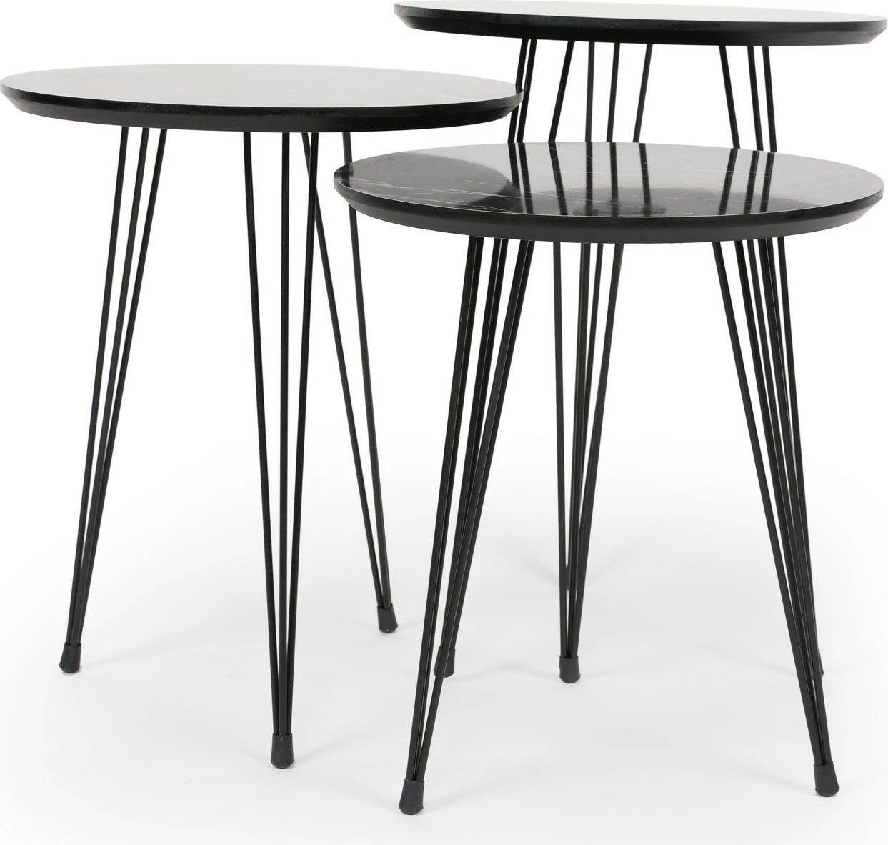 Set tavolinash ndihmëse, model mermeri i zi, 3 copë, Hanah Home