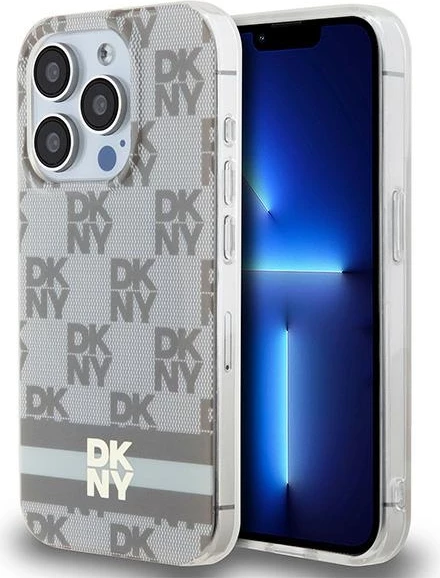 Mbështjellës DKNY IML Checkered Mono Pattern & Printed Stripes MagSafe për iPhone 13 Pro/13, Bezhe