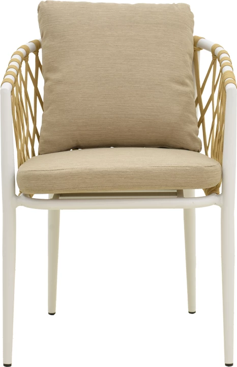 Karrige e ulët Peluxe, alumin i bardhë, litar natyral, jastëkë bezhë, 57x60x78cm