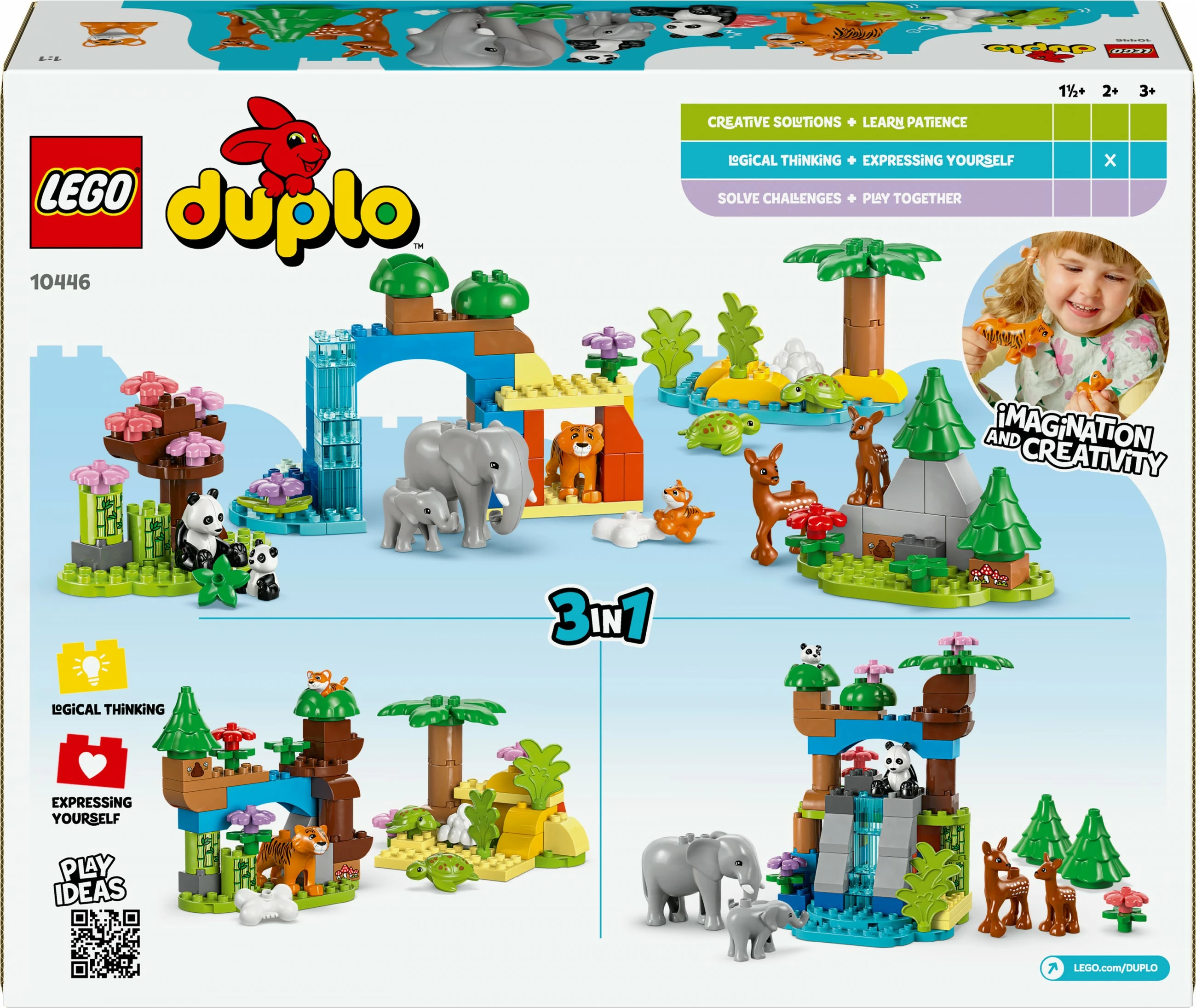 Set lodrash LEGO DUPLO 10446 Wildtier-Familien 3-in-1, 92 pjesë, shumëngjyrësh