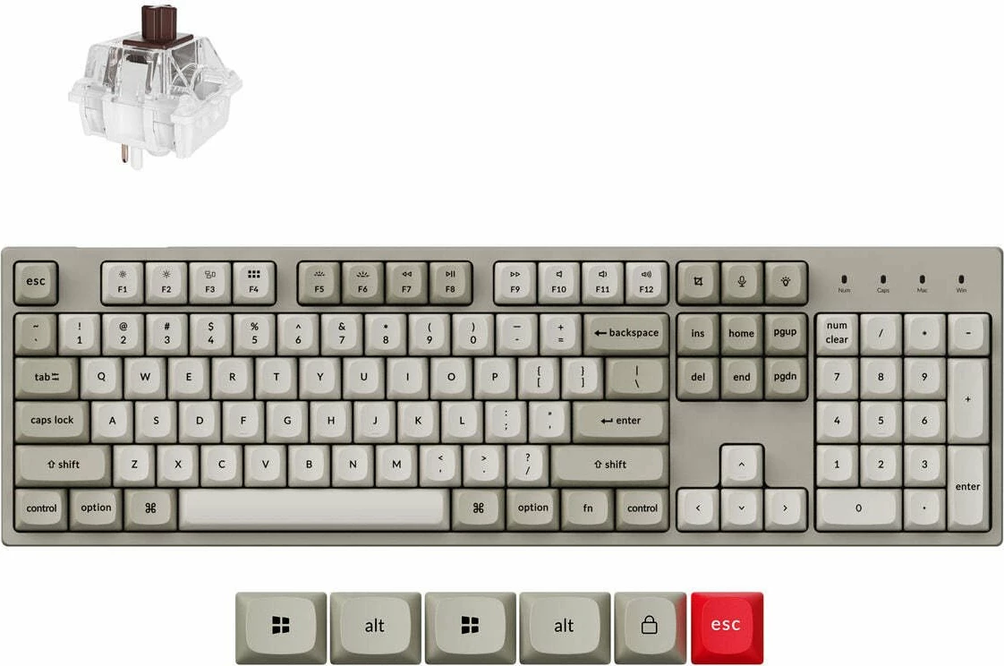 Tastierë mekanike Keychron C2 Pro 8K C2PX-M3, US layout, hot-swappable Super Brown switch, RGB, me numpad, gri