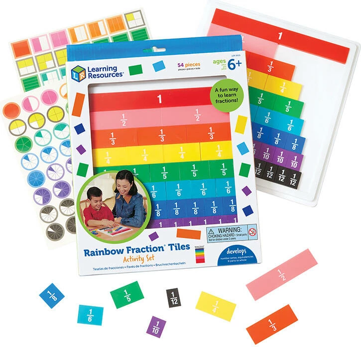 Set edukativ Learning Resources Rainbow Fraction Tiles LER 0615, 51 pjesë, shumëngjyrësh