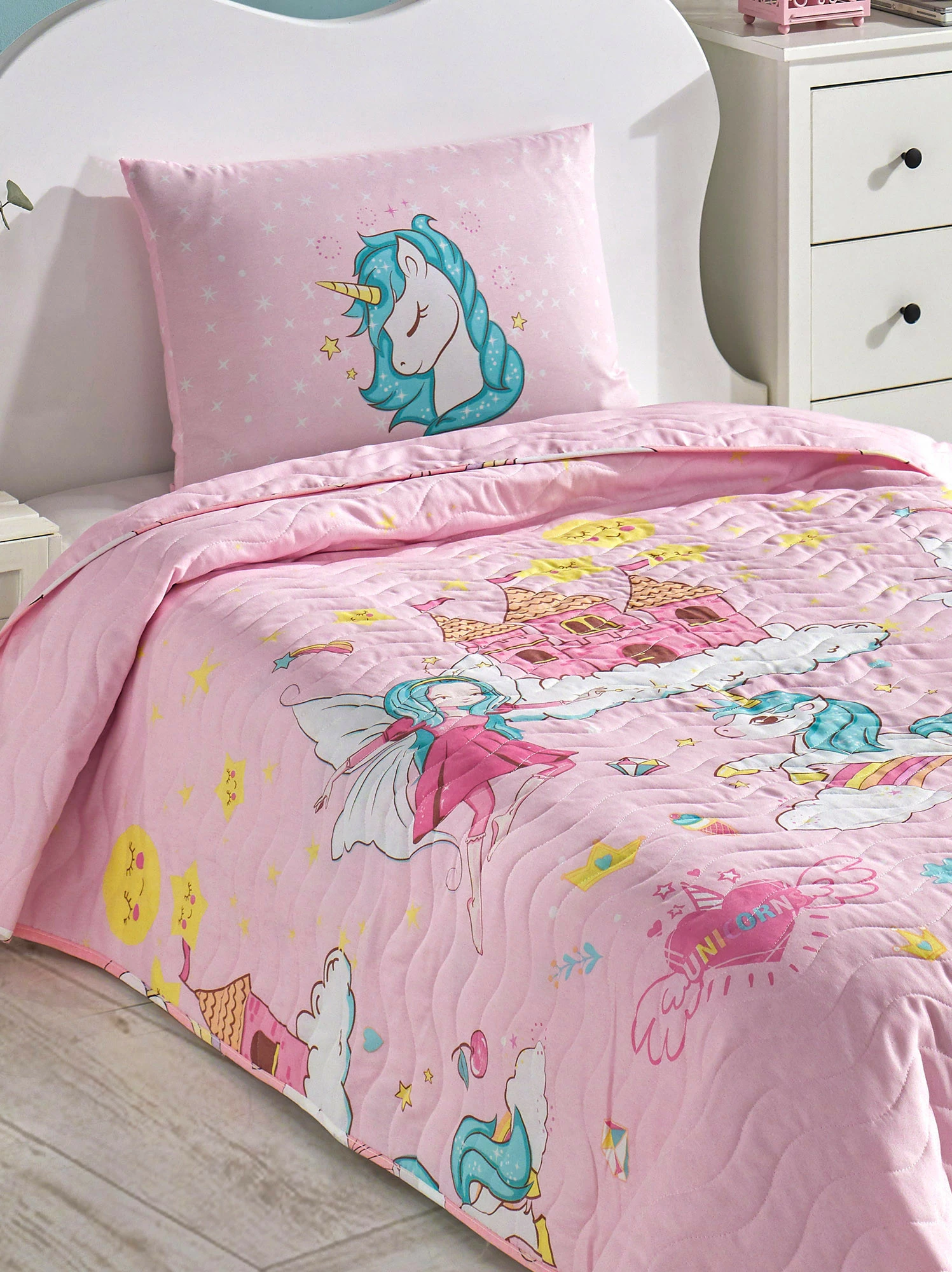 Set mbulesë krevati teke Unicorn Dreams, rozë