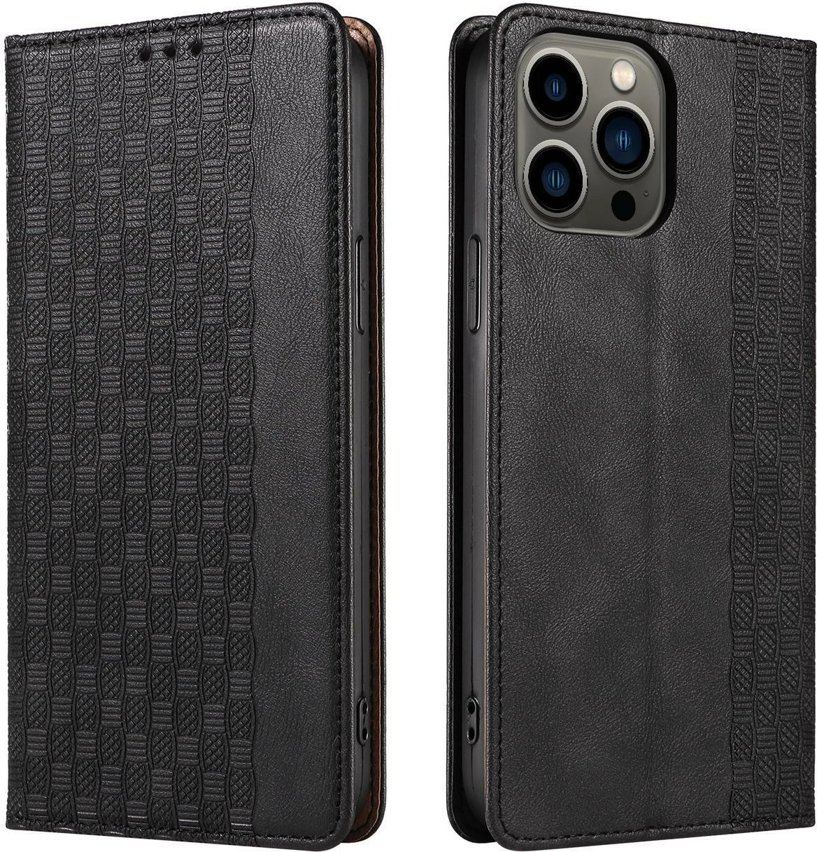 Mbështjellës Hurtel Magnet Strap Case për iPhone 14 Pro, me portofol, mbajtëse dhe rrip dore, e zezë