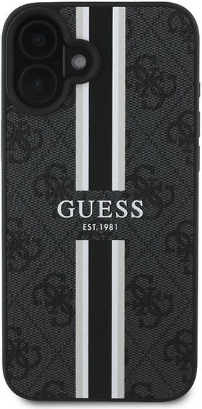 Mbështjellës Guess 4G Printed Stripes MagSafe për iPhone 16 Plus, i zi