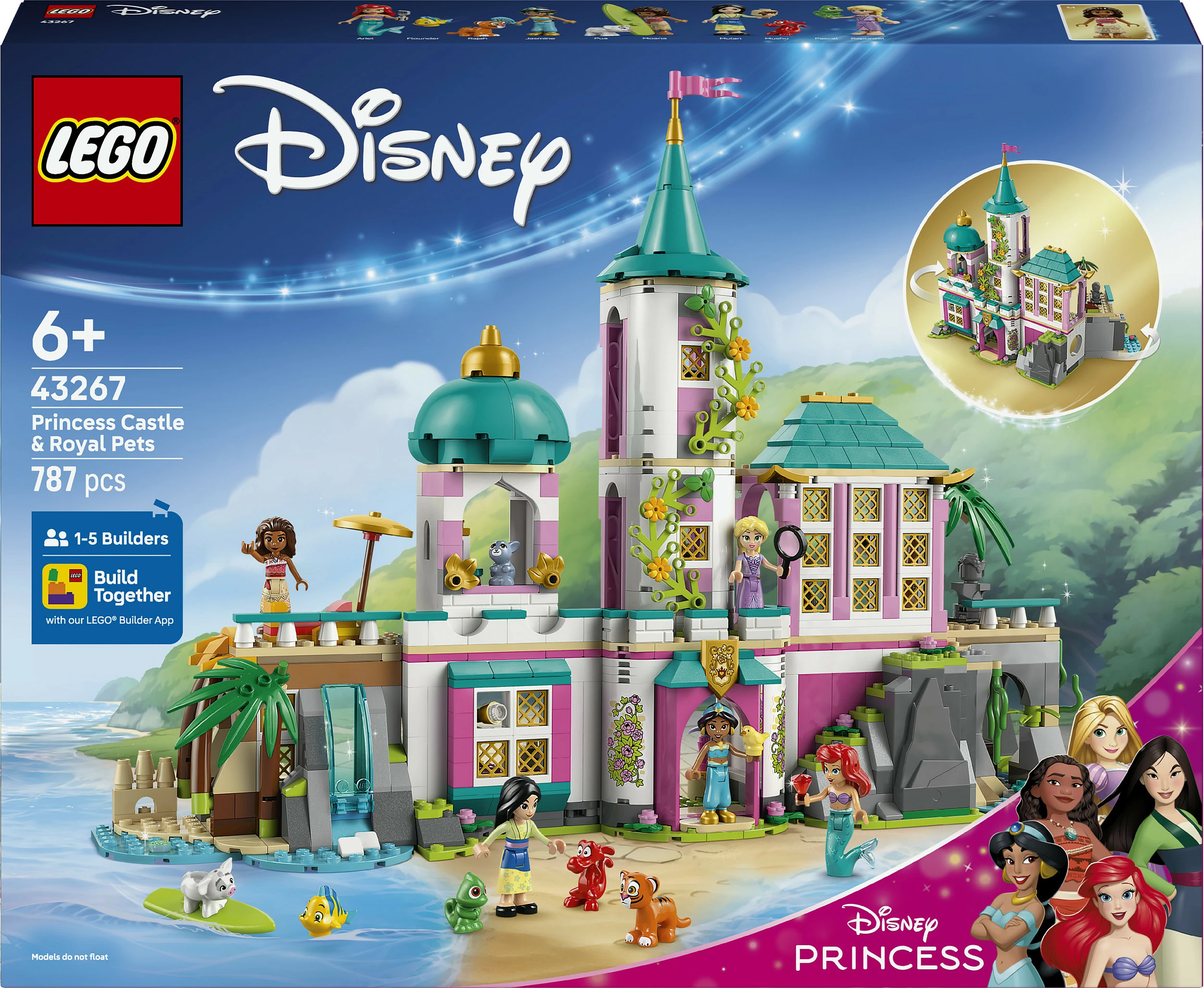 Set ndërtimi LEGO Disney Princess 43267 Princess Castle & Royal Pets, 787 copë, shumëngjyrësh