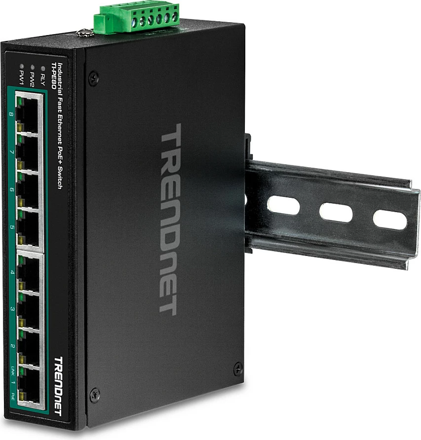Switch industrial TRENDnet TI-PE80, 8x Fast Ethernet 10/100, PoE+ 30W, DIN-rail, i zi