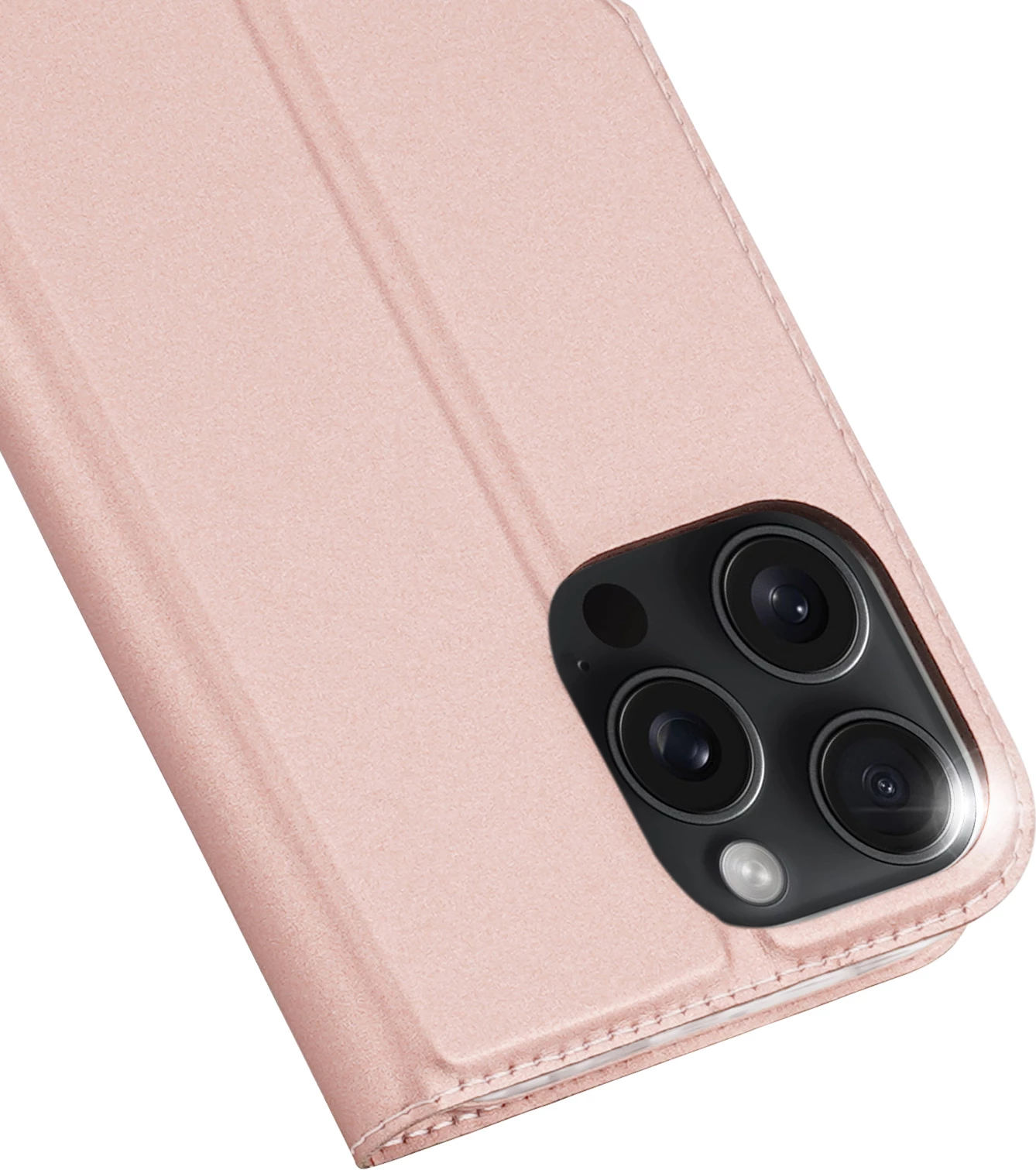 Mbështjellës Dux Ducis Skin Pro për iPhone 16 Pro Max, me kapak dhe xhep për kartela, Rozë