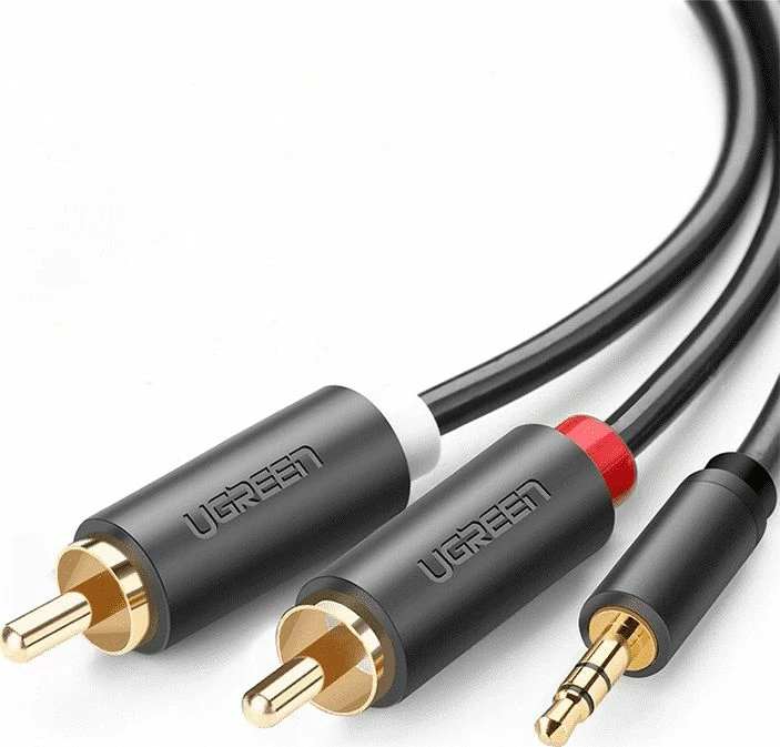 Kablë audio Ugreen UGR509BLK 3.5mm Jack në 2x RCA (Cinch) 1.5 m, e zezë