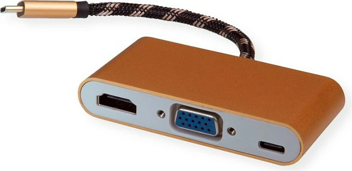Adapter USB-C në HDMI/VGA ROLINE 12.03.3155, 4K@60Hz, USB-C PD, 0.1m, ari/bardhë/zi