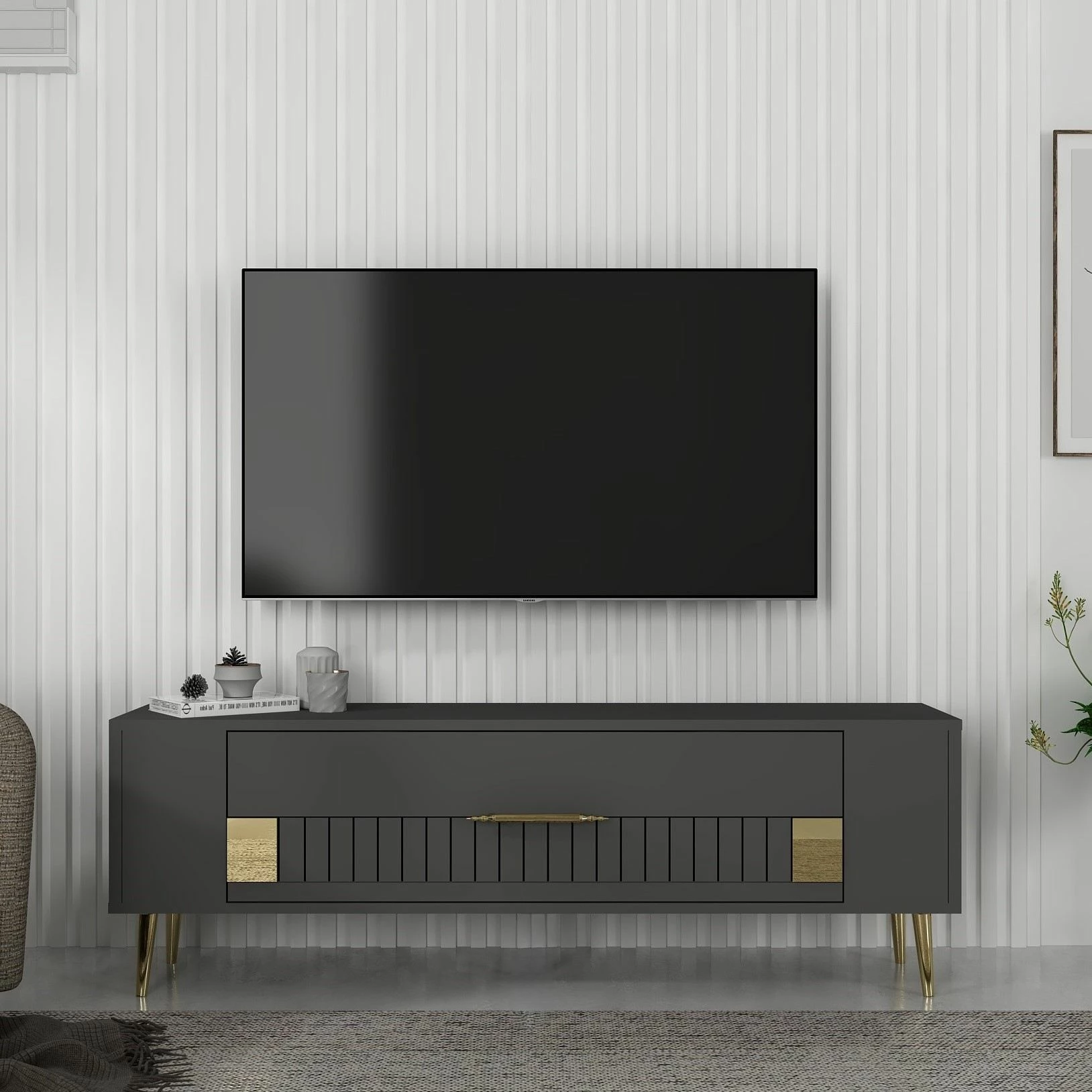 Komodë TV Skye Decor, anthracite, gold, Retrolp4