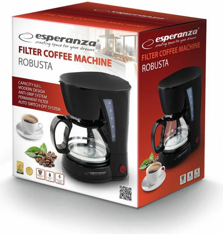 Aparat kafeje me pika Esperanza EKC006 650W 600ml (4 filxhanë), i zi
