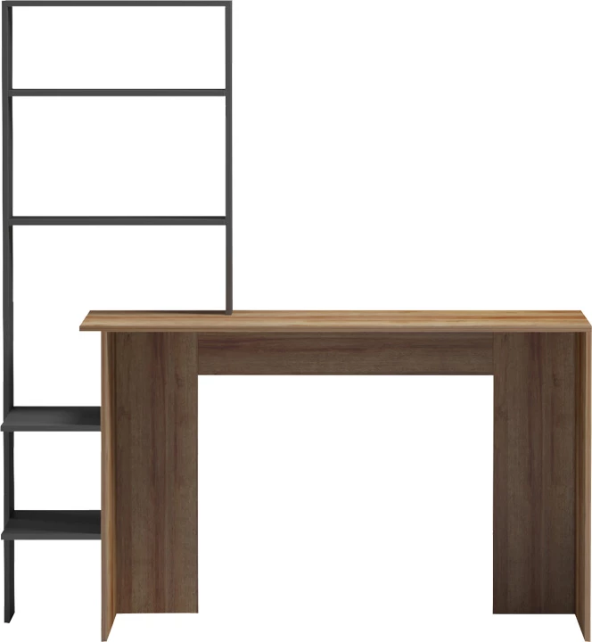 Tavolinë pune Bivoro me raft, ngjyrë lis-gri, 146x55x129cm