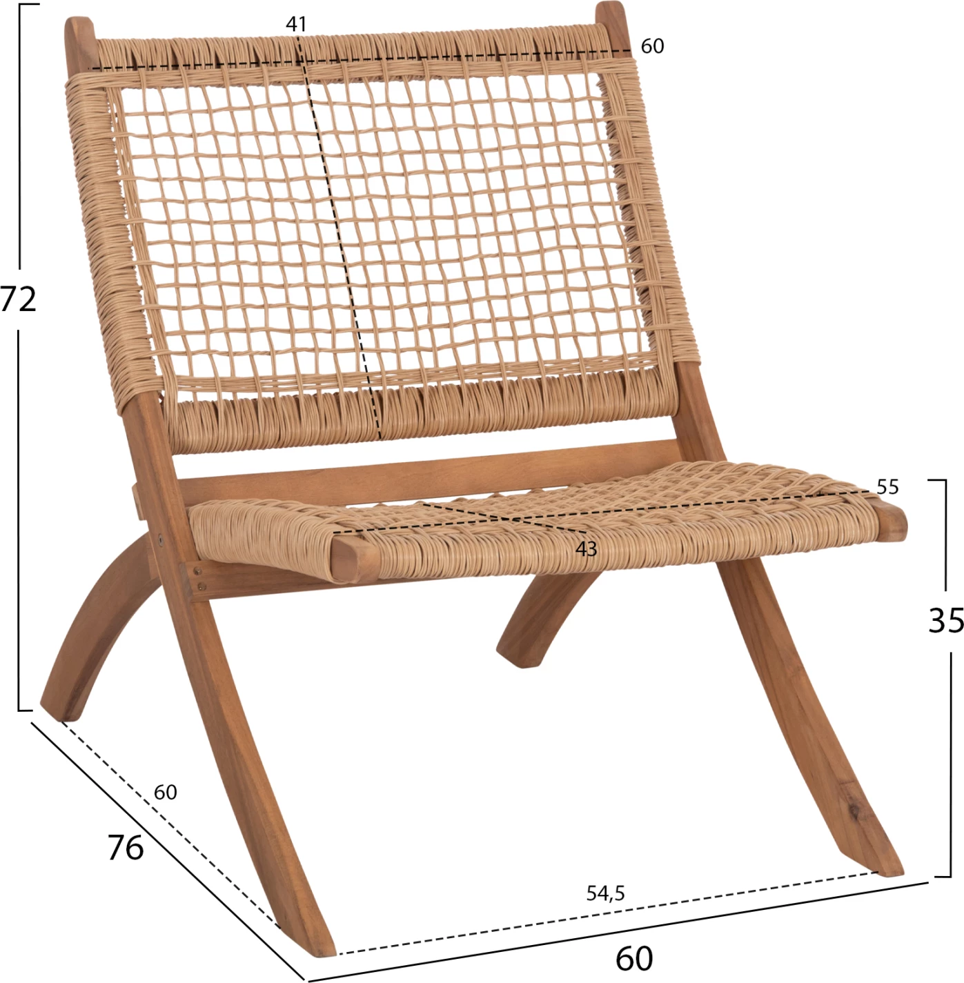 Karrige lounge palosëse FERMO, dru akacie, thurje sintetike, natyrale, 78x60x73cm, set prej 2 copë