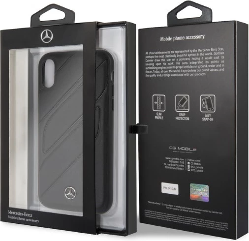 Mbështjellës Mercedes MEHCI61THLBK për iPhone XR, lëkurë, i zi