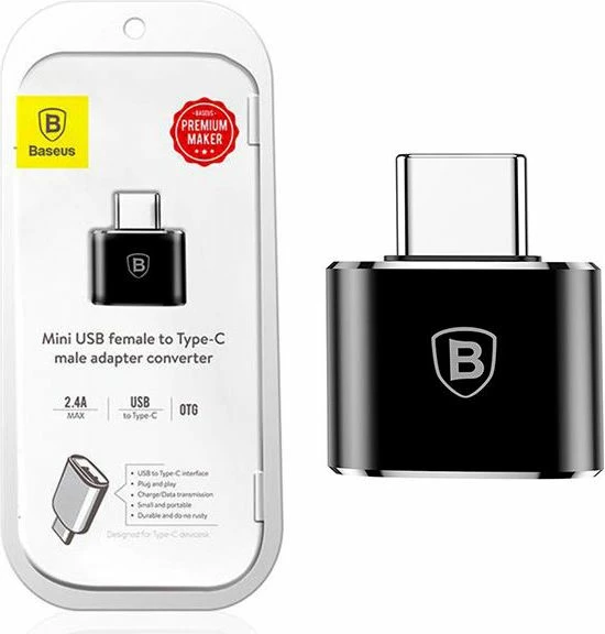 Adapter Baseus 27625-uniw USB-A në USB-C, USB 2.0, OTG, 2.4A, i zi