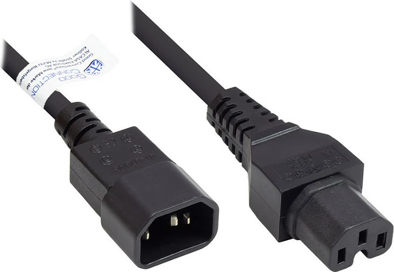 Kabllo rryme GoodConnections P1450-S030, IEC C14 në C15, 3m, 10A, 250V, e zezë