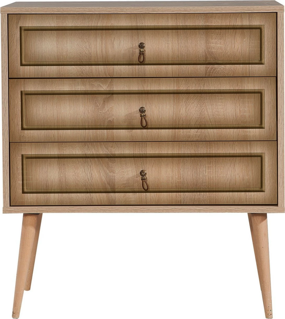 Komodinë me 3 sirtarë, ngjyrë lisi Sonoma, Skye Decor, Trio - 420