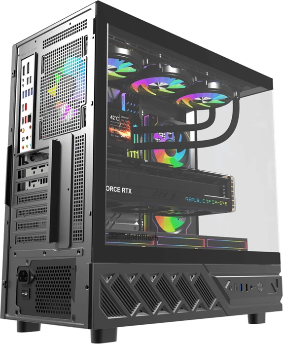 Kasë DarkFlash DS950V, midi tower, ekran IPS 6\", xham i temperum, 6 ventilatorë 120mm, e zezë, set me 6 ventilatorë