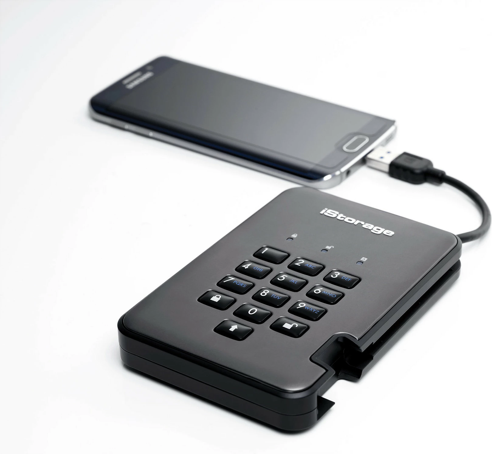 Hard disk ekstern iStorage diskAshur Pro2 4TB, USB 3.2, 2.5", enkriptim AES-XTS 256-bit, me tastierë, i zi