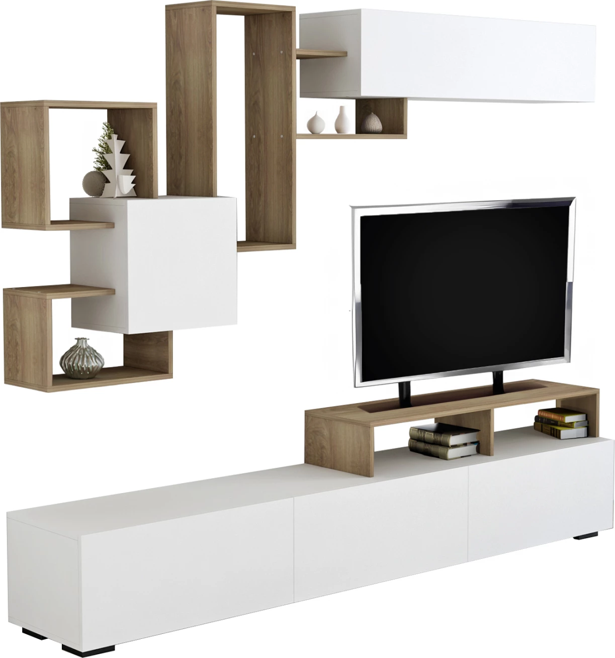 Set mobiljesh për TV DONOVAN FH8944.11 melaminë natyrale-bardhë 210x35,8x46,8Hcm